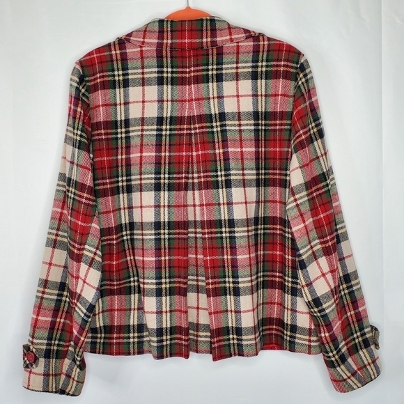 Wool Blend Plaid Jacket Size 14 Lined Cropped Tartan Blazer Festive Academia - Picture 4 of 15